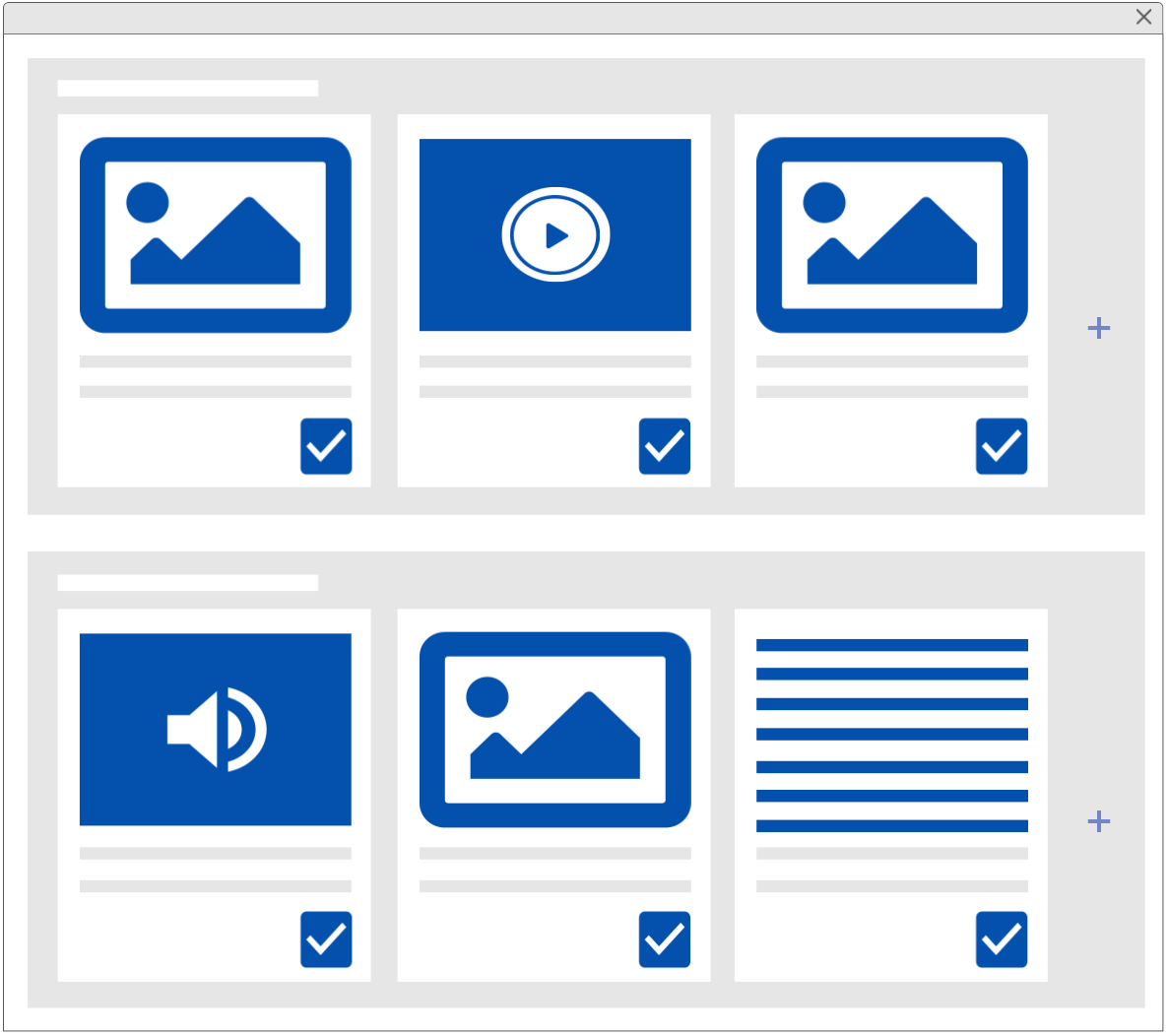 Illustration of web app showing cards in rows.